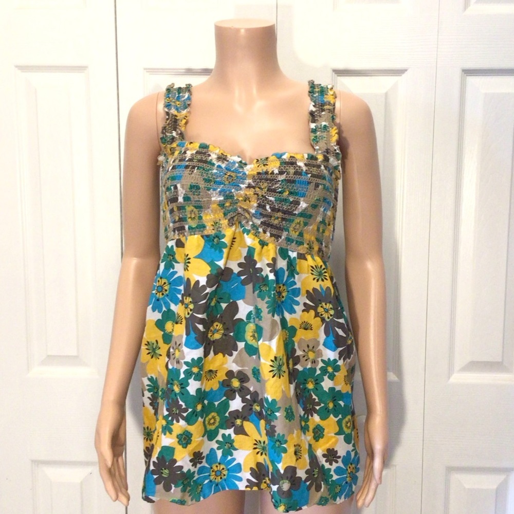 Cato Womens Floral Smocked Sleeveless Babydoll Tank Top Size 22/24W